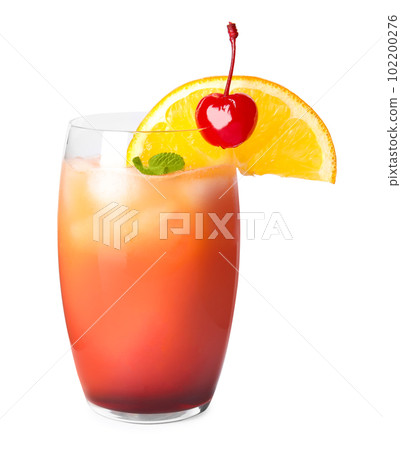 Fresh alcoholic Tequila Sunrise cocktail isolated on white 102200276