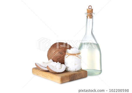 Composition with coconut oil on white background 102200598