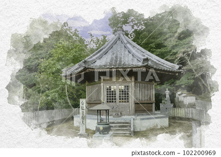 水彩風格的四國 88 寺第 11 號藤井寺白龍辨財天堂德島縣吉野川市 102200969
