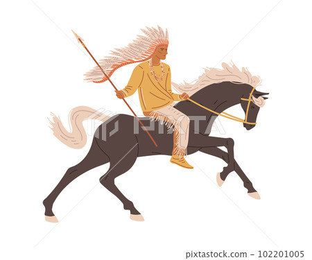 American Indian man riding on horse flat style, vector illustration 102201005