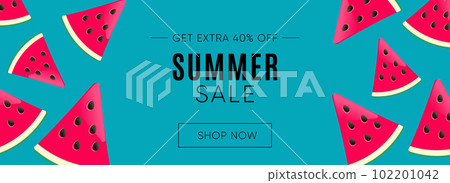 Summer banner with watermelon on blue background Summer banner with watermelon on blue background 102201042
