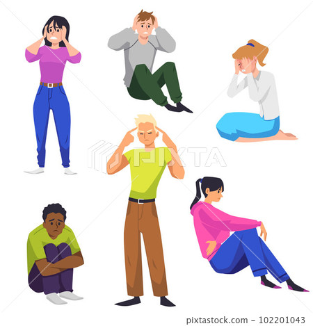 Anxious people feeling stress and panic flat vector illustration isolated. Anxious people feeling stress and panic flat vector illustration isolated. 102201043