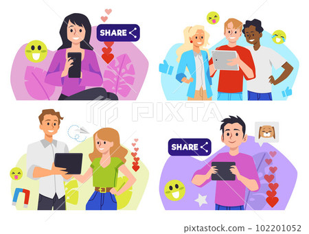 Followers attracting and making viral content set of characters, vector isolated. 102201052
