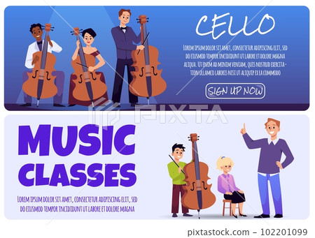 Set of website banner templates about cello and music classes flat style Set of website banner templates about cello and music classes flat style 102201099