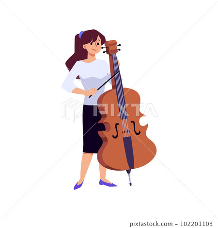 Woman playing cello or violoncello instrument flat vector illustration isolated. 102201103