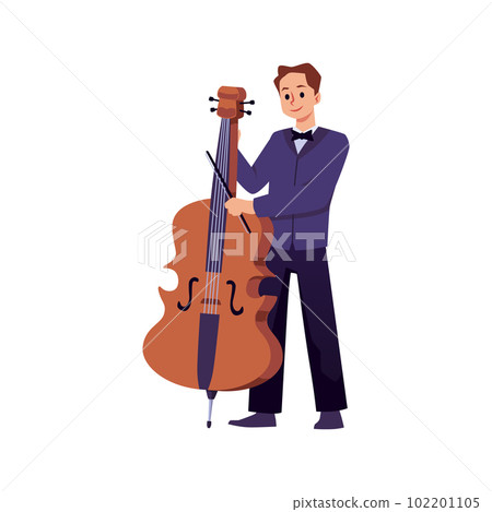 Smiling man in suit plays cello flat style, vector illustration Smiling man in suit plays cello flat style, vector illustration 102201105