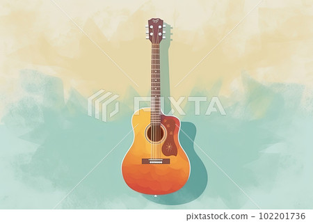 Country music festival poster with acoustic guitar, pastel background, copy space. Illustration for event, lessons or course. Generative AI 102201736