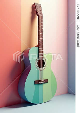 Poster with acoustic guitar, pastel background, copy space. Illustration for event, lessons or course. Generative AI 102201737