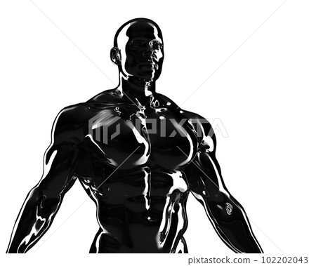 3D render. Black torso of a naked athletic man on a white background. 102202043