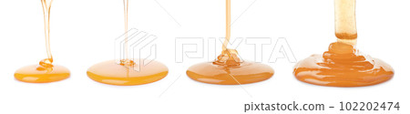 Set of pouring organic honey on white background. Banner design 102202474