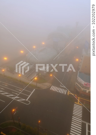Kushiro River and Fisherman's Wharf in night fog Kushiro River and Fisherman's Wharf in night fog 102202979