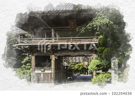 Watercolor style Shikoku 88 Temple No. 1 Ryozenji Niomon Gate, Naruto City, Tokushima Prefecture 102204836