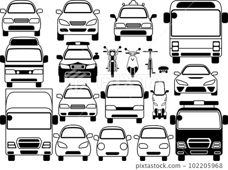 道路上車輛的前部簡單的單色形式插圖集 102205968