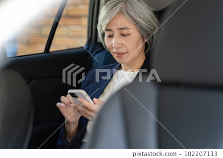 Business woman riding a car 102207113