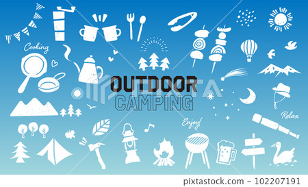 Vector icon illustration material set of camping goods, outdoor equipment and leisure. simple white Vector icon illustration material set of camping goods, outdoor equipment and leisure. simple white 102207191