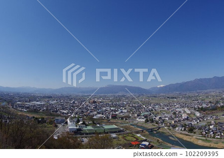 長野縣松本市信州市城山公園從松本市南部的城山公園展望台拍攝，超廣角拍攝 102209395