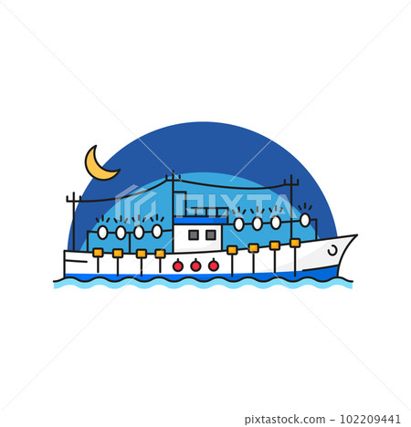 Fishing industry trawler boat or vessel line icon. Fishery craft, seafood catch or offshore fishing industry thin line vector symbol. Aquaculture technology outline sign or pictogram with ship in sea Fishing industry trawler boat or vessel line icon. Fishery craft, seafood catch or offshore fishing industry thin line vector symbol. Aquaculture technology outline sign or pictogram with ship in sea 102209441