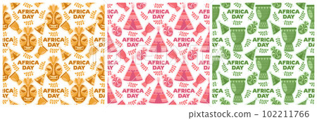 Set of Happy Africa Day Seamless Pattern Design with Culture African Tribal Figures Decoration in Template Hand Drawn Cartoon Flat Illustration 102211766