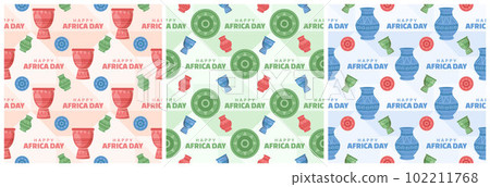 Set of Happy Africa Day Seamless Pattern Design with Culture African Tribal Figures Decoration in Template Hand Drawn Cartoon Flat Illustration 102211768