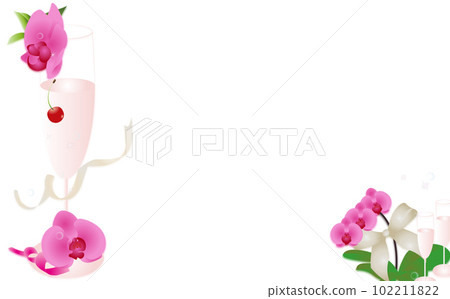 Phalaenopsis, ribbon and glass illustration horizontal background material 102211822