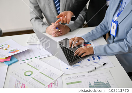 Cropped image of a professional financial analysts are working on a financial project 102213770