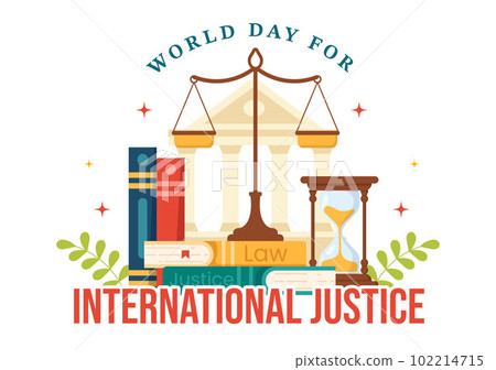 World Day for International Justice Vector Illustration with Earth, Scales or Judge Gavel in Flat Cartoon Hand Drawn to Landing Page Templates 102214715