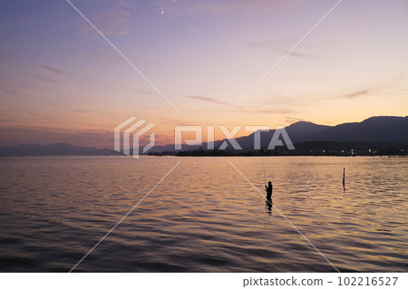 Sunset over Lake Biwa taken with a drone Sunset over Lake Biwa taken with a drone 102216527