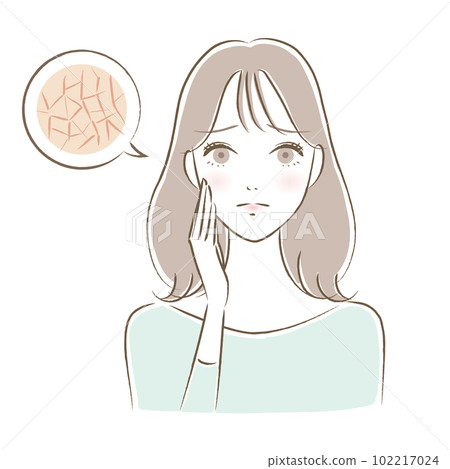 Illustration of a young woman suffering from dry skin and skin troubles 102217024