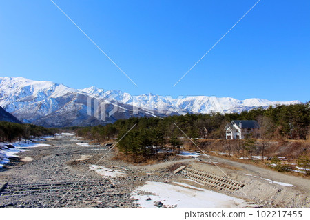 Northern Alps from Hakuba Village in March Beautiful Northern Alps Snowy Northern Alps Northern Alps from Hakuba Village in March Beautiful Northern Alps Snowy Northern Alps 102217455