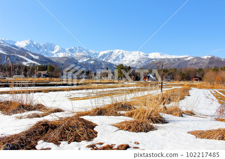 Northern Alps from Hakuba Village in March Beautiful Northern Alps Snowy Northern Alps Northern Alps from Hakuba Village in March Beautiful Northern Alps Snowy Northern Alps 102217485