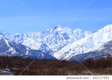 Northern Alps from Hakuba Village in March Beautiful Northern Alps Snowy Northern Alps Northern Alps from Hakuba Village in March Beautiful Northern Alps Snowy Northern Alps 102217563