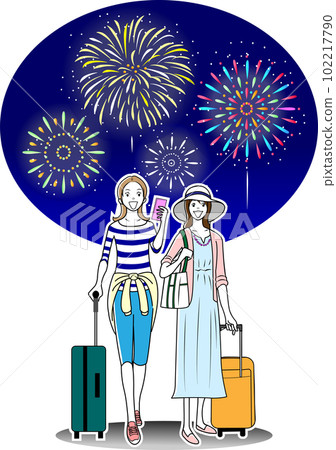 Tourists watching fireworks on a girls' trip 102217790