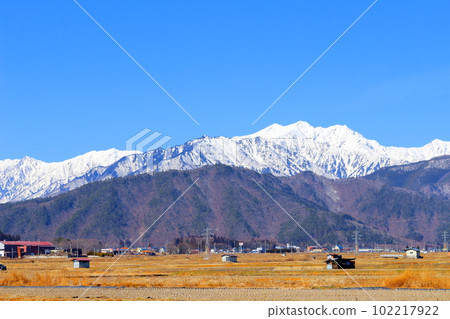 Northern Alps from Shinano Omachi in March Beautiful Northern Alps Snowy Northern Alps Northern Alps from Shinano Omachi in March Beautiful Northern Alps Snowy Northern Alps 102217922
