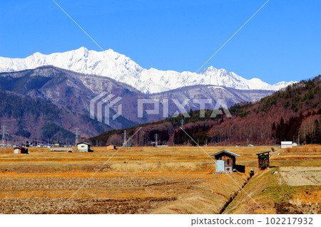 Northern Alps from Shinano Omachi in March Beautiful Northern Alps Snowy Northern Alps Northern Alps from Shinano Omachi in March Beautiful Northern Alps Snowy Northern Alps 102217932