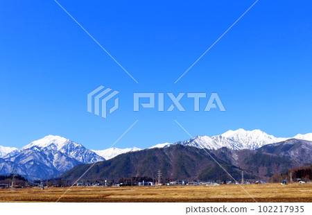 Northern Alps from Shinano Omachi in March Beautiful Northern Alps Snowy Northern Alps Northern Alps from Shinano Omachi in March Beautiful Northern Alps Snowy Northern Alps 102217935