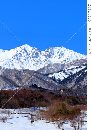 Northern Alps from Shinano Omachi in March Beautiful Northern Alps Snowy Northern Alps Northern Alps from Shinano Omachi in March Beautiful Northern Alps Snowy Northern Alps 102217947