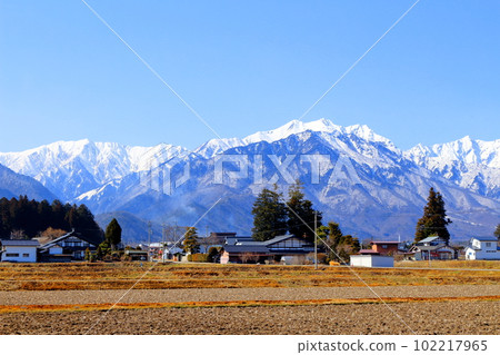 Northern Alps from Shinano Omachi in March Beautiful Northern Alps Snowy Northern Alps Northern Alps from Shinano Omachi in March Beautiful Northern Alps Snowy Northern Alps 102217965
