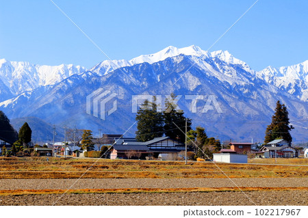 Northern Alps from Shinano Omachi in March Beautiful Northern Alps Snowy Northern Alps Northern Alps from Shinano Omachi in March Beautiful Northern Alps Snowy Northern Alps 102217967