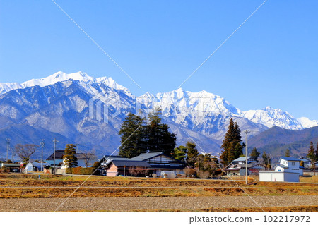Northern Alps from Shinano Omachi in March Beautiful Northern Alps Snowy Northern Alps Northern Alps from Shinano Omachi in March Beautiful Northern Alps Snowy Northern Alps 102217972