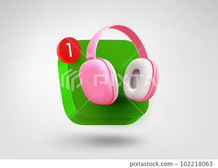 Audio app button with headphones. 3d vector mobile application icon 102218063