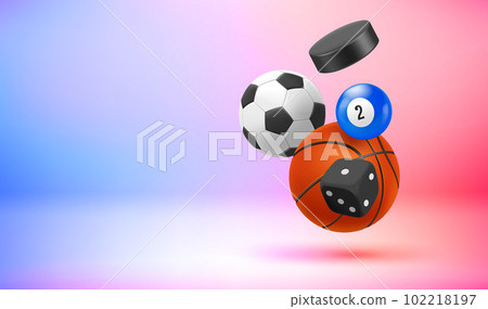 Sport games concept with inventory. 3d vector banner with copy space Sport games concept with inventory. 3d vector banner with copy space 102218197