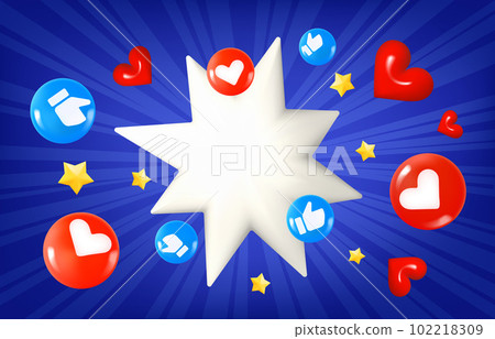Social media concept with flying elements and flash with copy space. 3d vector illustration 102218309