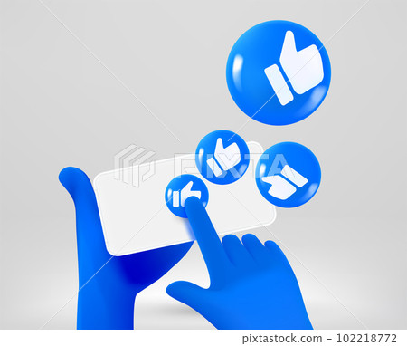 Man holding smartphone with thumbs up media icons. Vector 3d illustration 102218772