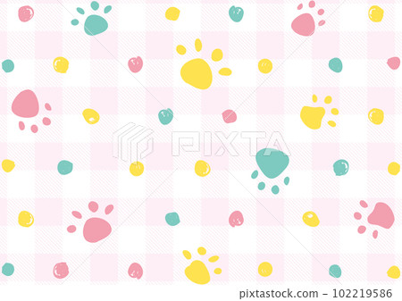 Hand-drawn paw dot block check background 102219586