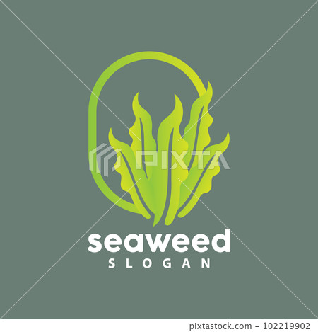 Seaweed Logo, Underwater Plant Vector, Simple Leaf Design, Illustration Template Symbol Icon 102219902