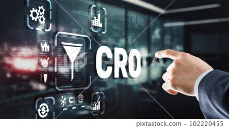 Conversion Rate Optimization. CRO Technology Finance concept Businessman pressing on a virtual screen Conversion Rate Optimization. CRO Technology Finance concept Businessman pressing on a virtual screen 102220455