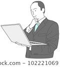 一個穿著西裝的男人拿著筆記本電腦思考 102221069