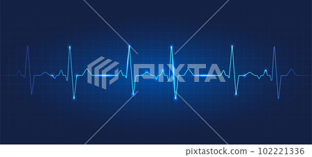 Heart wave technology background Shows the rhythm of the heart that is pumping. dark blue background with a grid 102221336