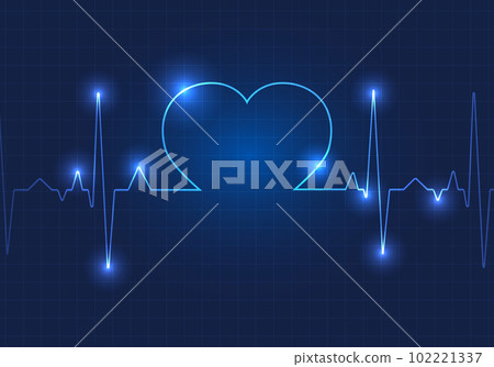 Heart-shaped technology background It's a graph showing the rhythm of your heart pumping. dark blue background with a grid 102221337