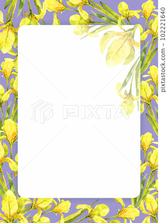 Yellow flowers, irises, watercolor illustration, summer flowers, vintage. Leaves, greens, flower. Blank for wedding, holiday, celebrations.	 Yellow flowers, irises, watercolor illustration, summer flowers, vintage. Leaves, greens, flower. Blank for wedding, holiday, celebrations.	 102221640